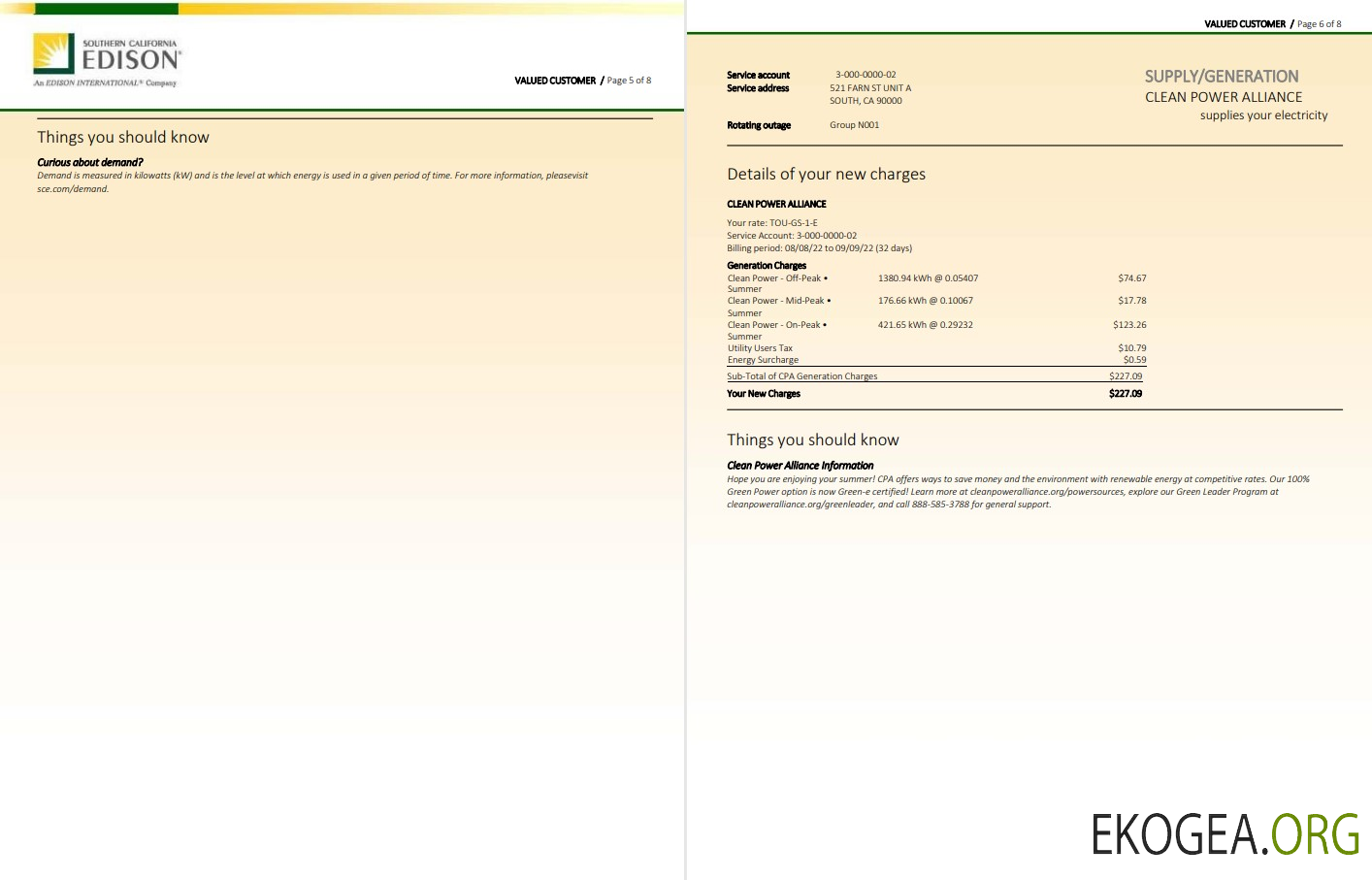 USA Southern California EDISON utility bill, Word and PDF template, 8 pages 5 6